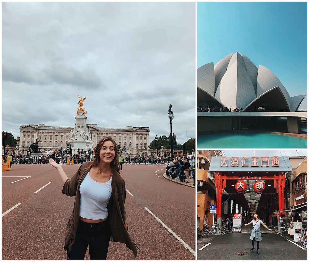 Woman in front of Buckingham palace 