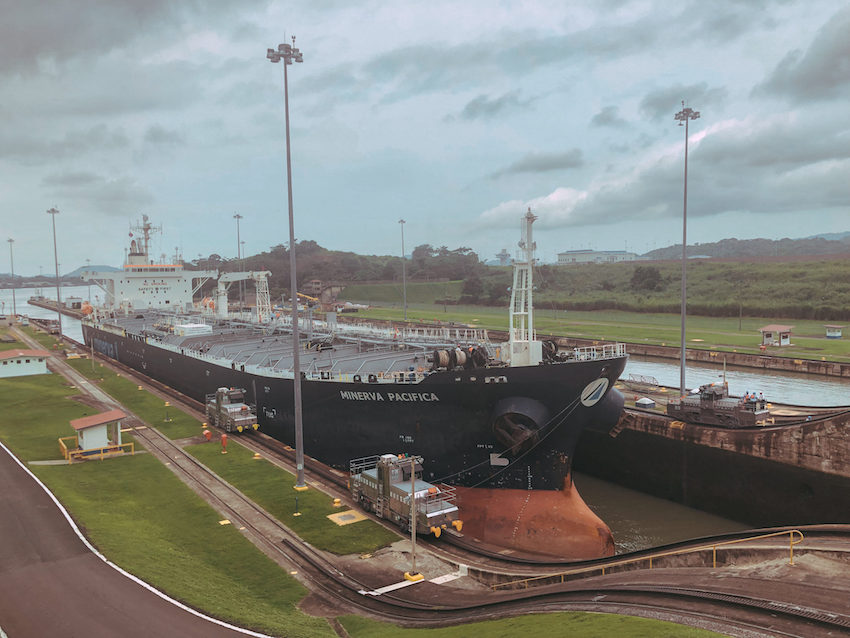 Panama Canal with Minerva Pacifica boat coming through